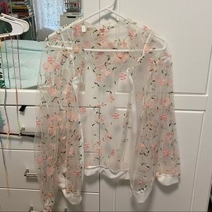 Oversized Embroidered Flower Mesh Hoodie